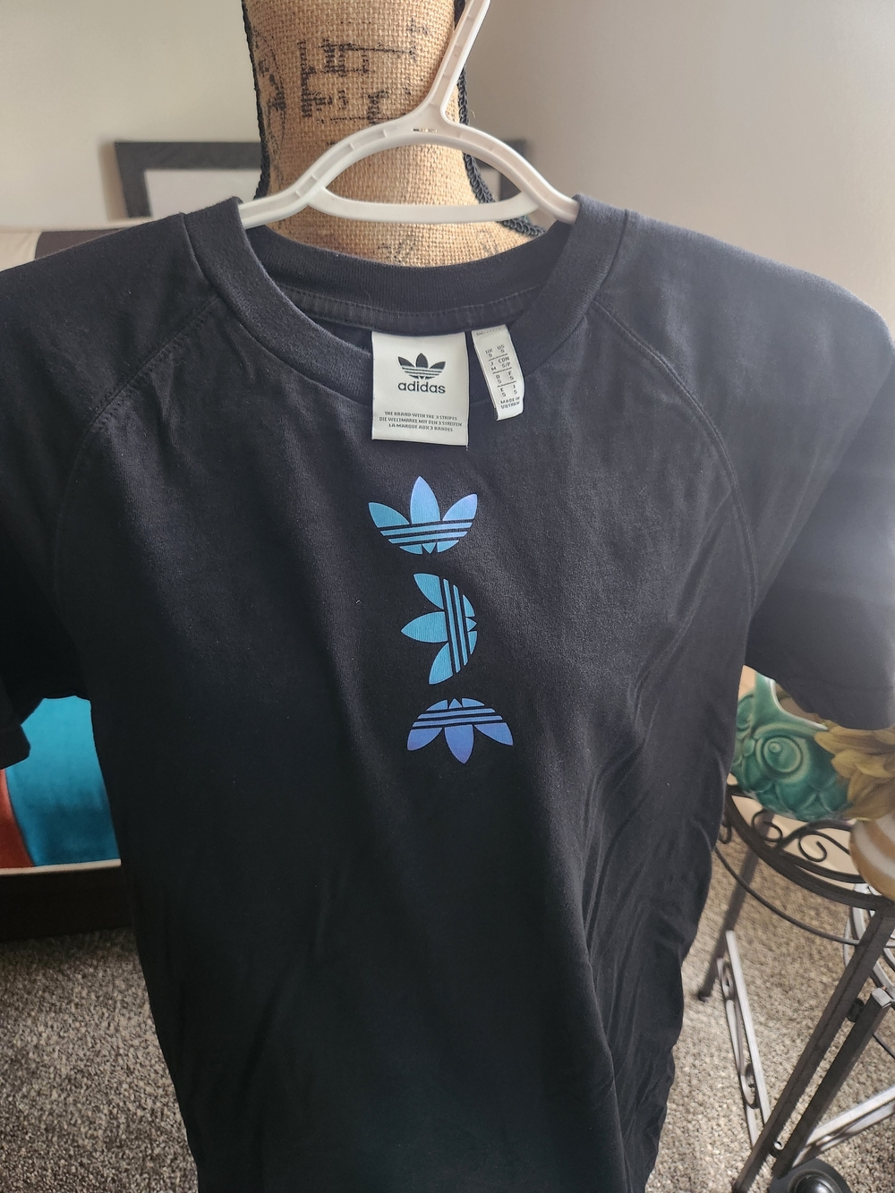 adidas Black T-Shirt with Blue Gradient Trefoil Stack